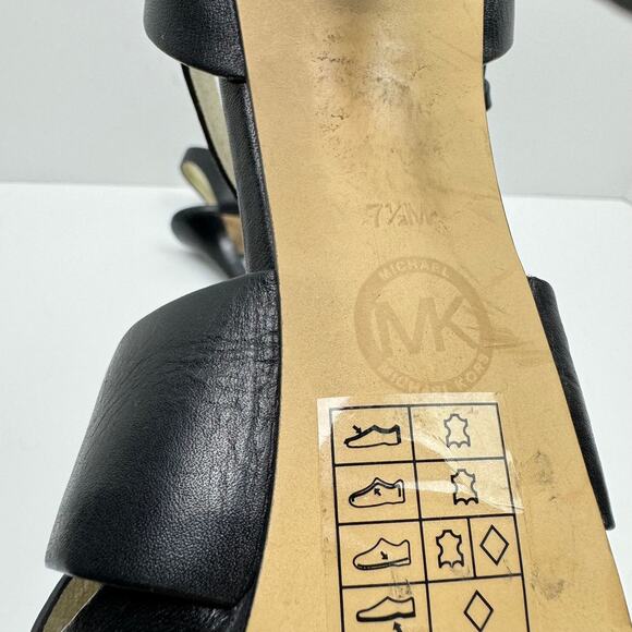 MICHAEL Michael Kors | Oksana Black Leather Stiletto Heel Strappy OpenToe Sandal - Picture 10 of 12